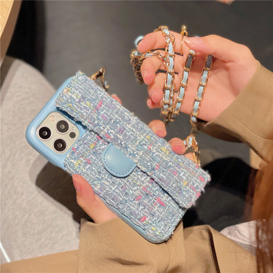 Tweed Chain Phone Case – Sky Blue